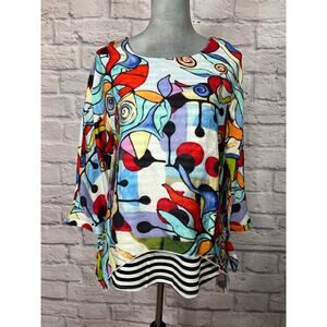 Radzoli Whimsical Pop Art Style Lagenlook Layered Blouse w/ Asymmetrical Hem